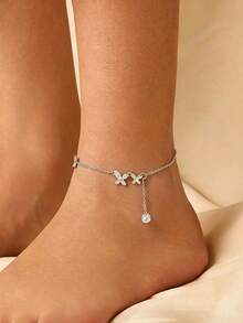 1pc S925 Sterling Silver Exquisite Butterfly Tassel Anklet For Women, Niche Design, Ins Style, Light Luxury, Sweet And Cute, Birthday Gift For Friends And Besties, Versatile For Daily Commute And Casual Wear - Butterfly - View 3