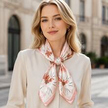 1 chiếc khăn vuông bandana/shawl họa tiết hoa nhiệt đới phong cách casual vintage dễ thương, chất liệu polyester giả lụa, phù hợp cho mọi mùa - Màu xanh lam - Xem 9