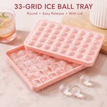 4pcs Pink Round Ice Cube Tray With Lid, 33 Grid Ice Ball Mold For Freezer, Easy Release Mini Ice Ball Maker For Summer Drinks, Parties, Home Kitchen And Refrigerator Storage - 粉色 - 查看 5