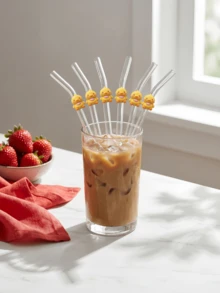 1PC Cute Yellow Duck Glass Straw Set,Reusable With 20oz Cup For Juice, Milk Tea, Coffee, Cold Drinks, Parties, Beach, Gifts. - Clear - View 5