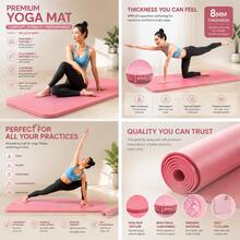8mm Thick Premium Yoga Mat, Non-Slip Cushioned Exercise Mat, Knee Support Fitness Mat For Yoga Pilates Stretching Floor Workouts - Pink - View 3