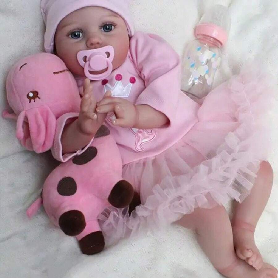 50cm 20 Inch Reborn Baby Dolls Soft Silicone Regenerative Sleep Doll For Boys And Girls, 3D Painted Skin And Vein Cloth Body For Girls, Realistic Handmade Sleep Newborn Bebe Art Toy,Pretend Feeding & Dressing Play,Early Childhood Education,Toys For Girls. - Pink - View 1