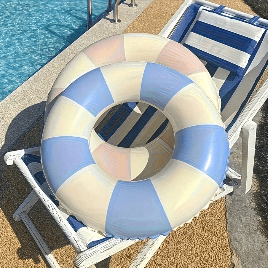 Adult Double Air Chamber Backrest Swimming Ring, Inflatable Striped Water Park Floating Swimming Ring (Handle Color Random), Lightweight And Durable, Suitable For Beach, Pool Party, Summer Fun, Water Safety, Photography Props And Decoration, Inflatable Pool Buoyancy Device, Beach Essential, Classic Design, Must-Have For Home Pool, Beach Party, Unique And Fun Style - Multiple Styles - View 1