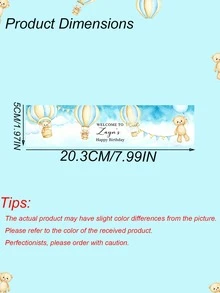 20 piezas/50 piezas Etiquetas personalizadas de botella de agua con diseño de oso de peluche y globo de aire caliente, empaque de cumpleaños personalizado "Bienvenido a T", regreso a la escuela - Multicolor - Ver 2
