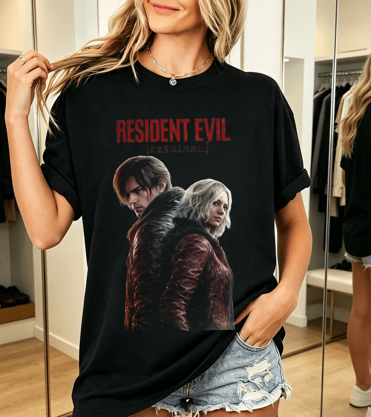 Resident Evil Dam T-shirt 100% Bomull Skräckvideospel - Svart - Visa 1