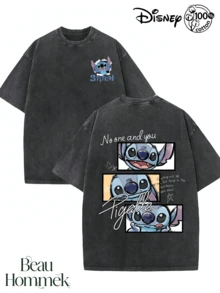 Disney IP Collaboration: Cars Lightning McQueen Print Men's T-Shirt With Crew Neck And Short Sleeves, Relaxed Fit! Summer Clothing For Men, Cotton T-Shirt With Graphic Print, Suitable For Everyday Wear, Leisure And Sports. - màu đen - Xem 1