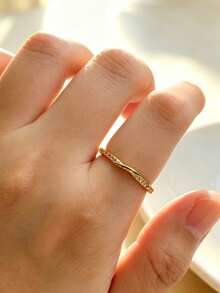 1pc S925 Sterling Silver Inlaid Synthetic Zirconia Minimalist Bar Ring, Suitable For Women's Daily Stacking Wear Quality Jewelry - Yellow Gold - View 6
