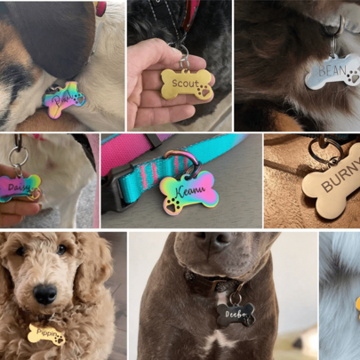 Double-Sided Personalized Pet ID Tag, Engraved Custom Dog Name Cat Tag, With Diamond And Heart Pattern, Pet Collar ID Accessory