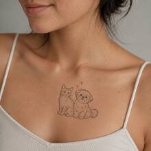 1pc Waterproof & Smudge-Proof Temporary Tattoo, PVC Faux Cute Dog & Cat Tattoo Sticker, Suitable For Daily Use - Grey - View 2