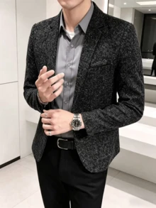 Men's Fashion Business Commute Single-Breasted Suit Jacket - Black - View 1