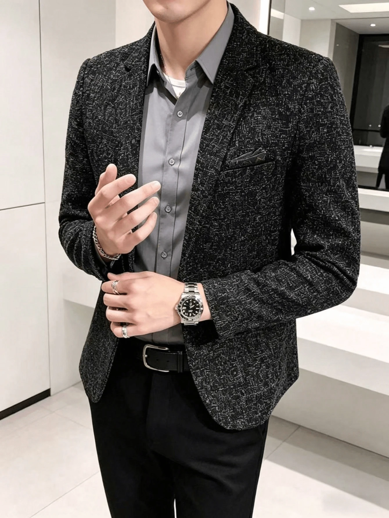 Men's Fashion Business Commute Single-Breasted Suit Jacket - Black - View 1
