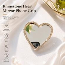 Luxury Rhinestone Heart Mirror Phone Grip Sticker, Self-Adhesive Phone Case Accessory, Cute Bling Mirror Phone Holder, Creative DIY Mobile Phone Decoration For IPhone & Android, Fashion Gift For Women Girls - Multicolor - View 6