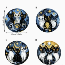 4pcs Cat Theme Wooden Coaster Set, Multiple Styles Available, Sophisticated Artistic Color Design, Exquisite And Elegant Shape, Creates Cozy Atmosphere, Serves As Decorative Piece And Gift Option. Suitable For Kitchen, Dining Room, Cafe, Living Room, Bedroom, Holiday Parties, Indoor And Outdoor Scenes - Multicolor - View 3