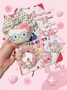 Miniso Set Aksesori Rambut Hello Kitty 9 Buah Termasuk Jepit Rambut, Ikat Rambut, Jepit Rambut Halus, Lembut, Ringan, Nyaman, Praktis, Mudah Digunakan untuk Wanita dan Dewasa, Pemakaian Sehari-hari, Pesta, Cosplay, Hadiah. Termasuk Jepit Rambut Ekor Kuda, Jepit Poni. - gaya1 - View 4