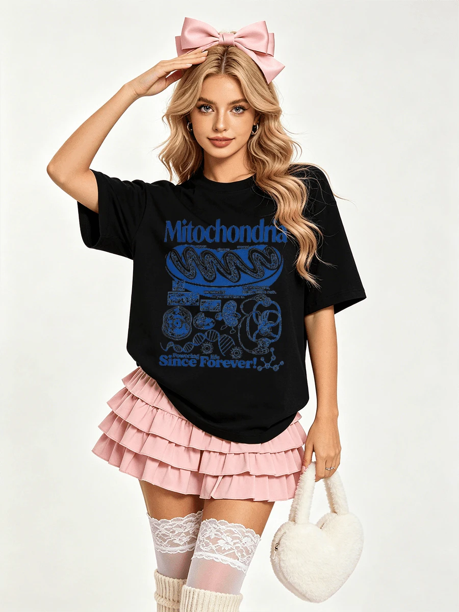 Women's Summer Casual Soft Round Neck Short Sleeve T-Shirt,Blue Mitochondria Science Print Graphic Suitable For Spring Summer.Black - Black - View 1