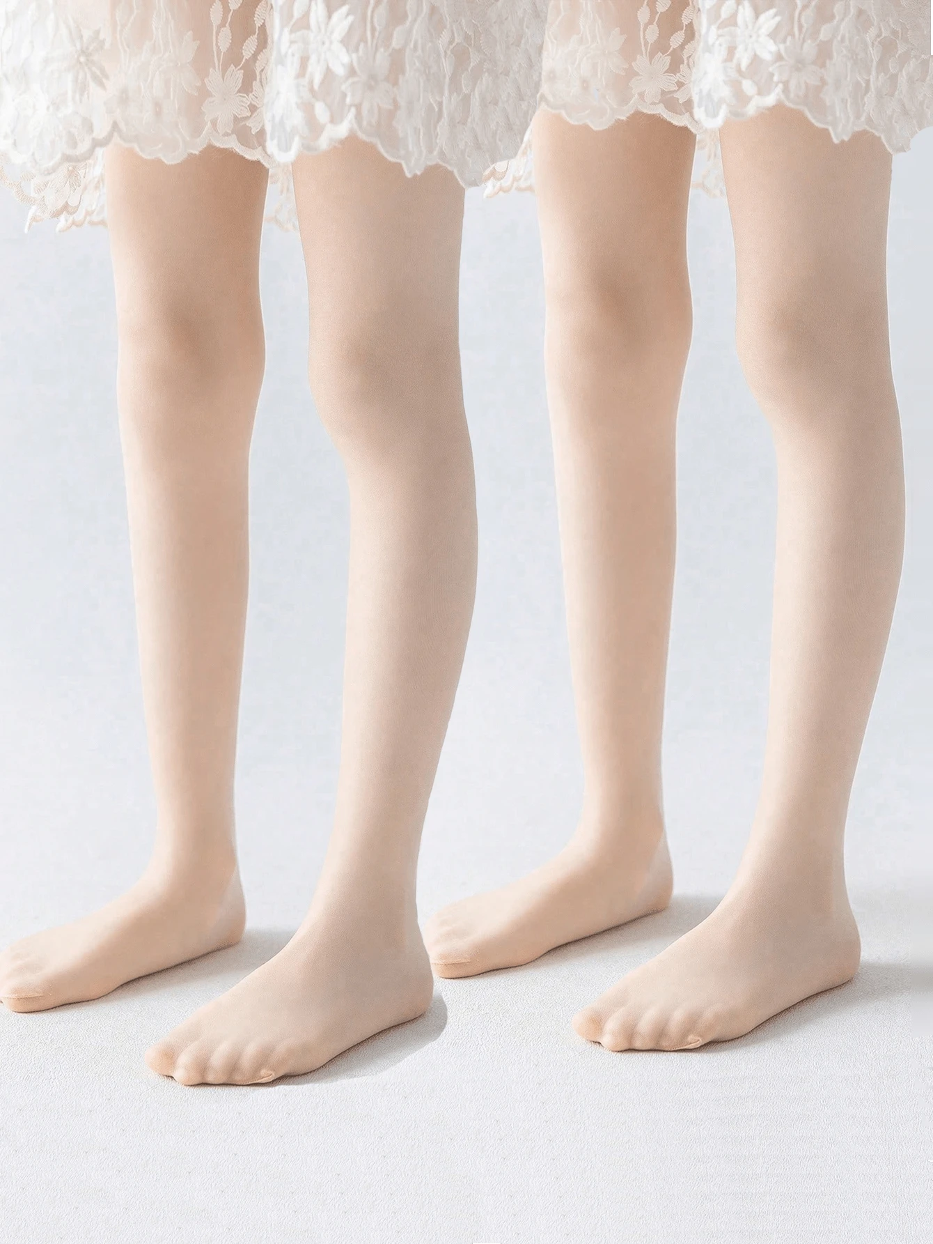 2入組女童透氣米色網眼褲襪,適合日常穿著 - 米色 - 查看 1