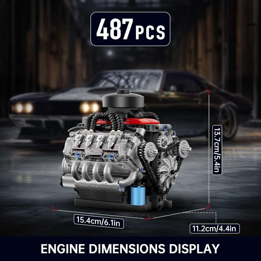 487PCS Universe 10171 Car Compatible With LSX454V8 Engine Electric Simulation Engine Model Power Assembly Mechanical Building Blocks Christmas Halloween Desktop Decor Boy Gift