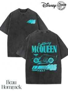 Collaboration Disney : T-shirt homme Cars à imprimé Flash McQueen, col rond et manches courtes, coupe décontractée ! Vêtement d'été pour homme, T-shirt en coton à imprimé graphique, idéal au quotidien, pour les loisirs et le sport. - Noir - Voir 1