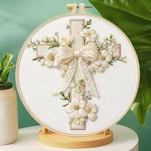 Cross Embroidery Kit With Healing Floral Pattern, DIY Religious Home Decor Hanging Art, Gift With Embroidery Frame - Multicolor - View 5