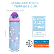 OwaIa&Starrbuckss Jointly-Designed Cherry Blossom Pattern Large Capacity Stainless Steel Water Bottle,24oz/710ml,With A Straw,Exquisite Appearance,Keeps Drinks Hot Or Cold,Can Hold Iced Drinks And Water,Suitable For Leisure,Work,Sports,Indoors And Outdoors,Perfect Gift Choice - Màu xanh nhạt - Xem 6