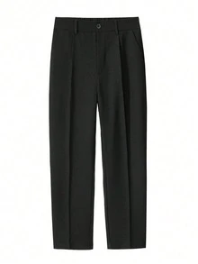 Men's Autumn/Winter Casual Dress Pants, Fashionable Minimalist Draped Straight Leg Long Trousers - Black - View 2