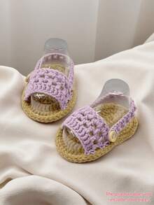 1 par de sandalias de bebé tejidas a mano, zapatos de punto suaves para pre-caminantes - Púrpura malva - Ver 7