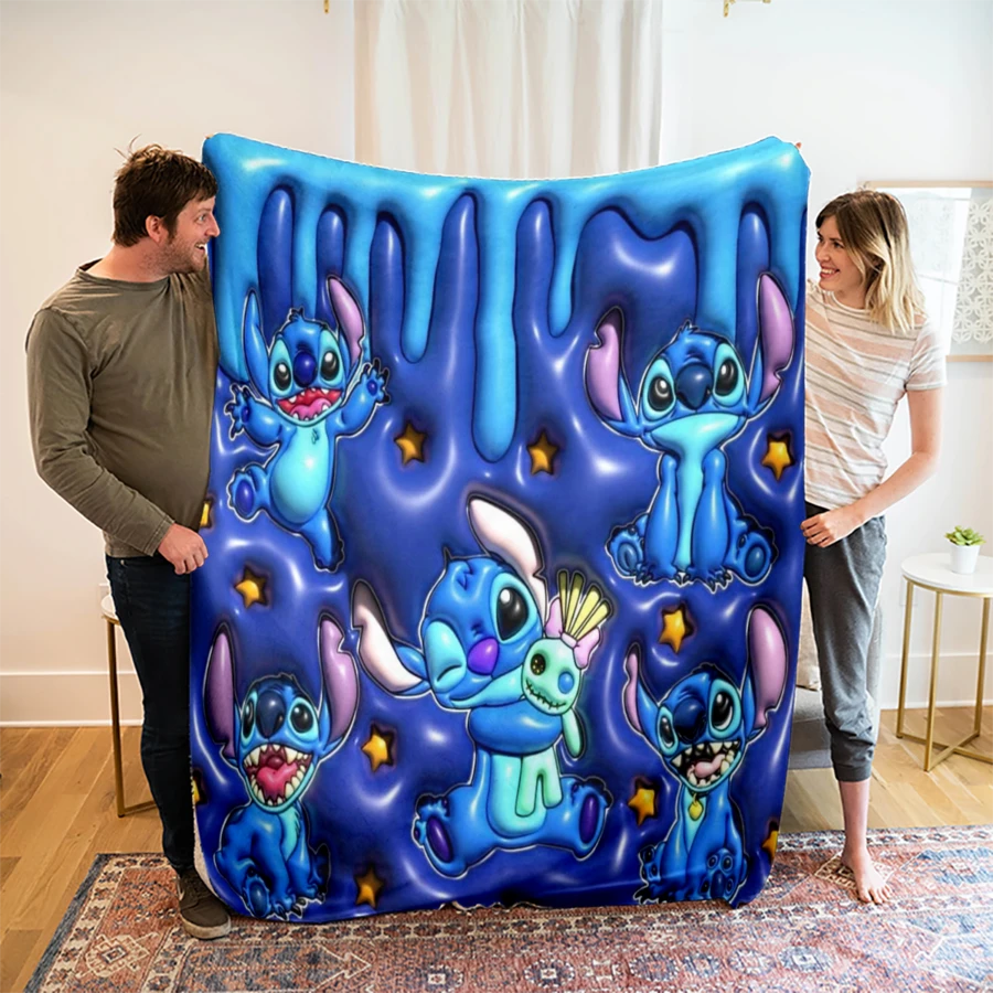 Chăn nỉ in họa tiết hoạt hình Disney 2D Stitch Lilo & Stitch - Chăn chần bông 100% polyester, in kỹ thuật số - Bộ đồ giường thoải mái cho mọi mùa, lý tưởng để ngủ trưa, cắm trại, du lịch - Quà tặng hoàn hảo cho gia đình và bạn bè, chăn nỉ mềm mại - Có nhiều kích cỡ, siêu mềm, phù hợp cho sofa/giường, thiết yếu cho mọi mùa - Nhiều màu - Xem 1
