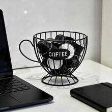 1 pieza Taza de almacenamiento de cápsulas de café - Cesta de almacenamiento con forma de taza de té | Cesta de almacenamiento hueca de metal para cocina, bar, organizador dedicado de cápsulas de café | Decoración de almacenamiento de escritorio estilo INS - Multicolor - Ver 9