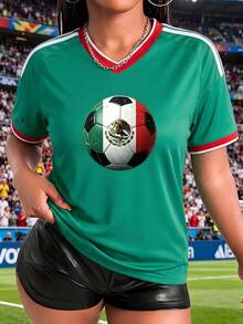 Women's Loose-Fitting T-Shirt, Printed With The Colors Of The Mexican National  And Flag, Perfect For Supporting The National Team. Comfortably Soft For Everyday Wear. 100% Cotton, 220 Gsm. Fashionable Everyday Essentials And Holiday Gifts, Unisex. - 綠色4 - 查看 1