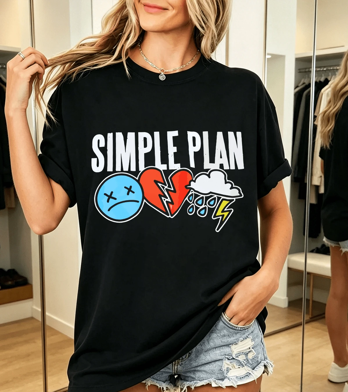 Simple Plan Women's T-Shirt 100% Cotton Pop Punk Casual - 黑色 - 查看 1