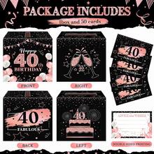 51pcs Card Box 40th Birthday Party Message Card Box, 40 Years Blessing Black Rose Gold Suggestion And Blessing Greeting Card Box, Women's Sweet 16 Birthday Decoration, Anniversary Desktop Decor - 40th - View 2