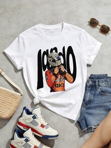 Damen Sommer Lässig Weiches Rundhals Kurzarm T-Shirt, Rennwagen Fahrer F1 Muster Grafik Geeignet für Frühling Sommer. Weiß - Weiss - Übersicht 5
