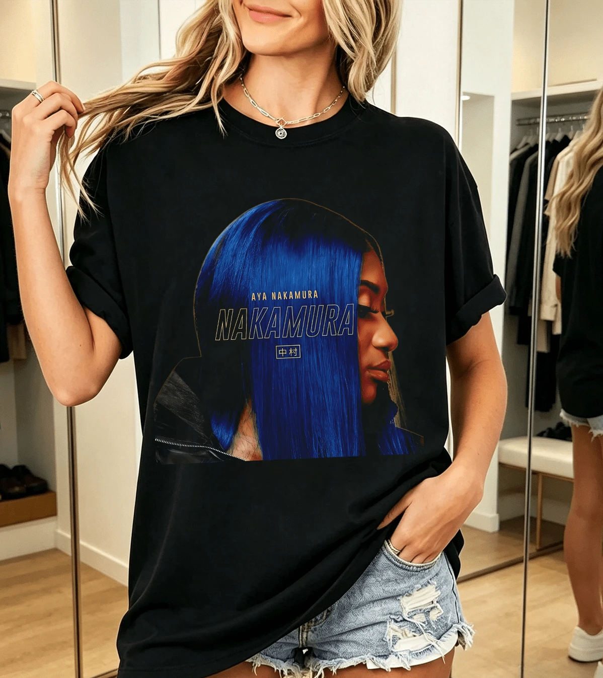 Aya Nakamura Women's Short Sleeve T-Shirt 100% Cotton French Rapper - Black - View 1