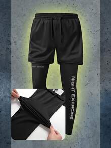 Men's 2-In-1 Sports Compression Long Pants With Shorts, For Gym Trainers, Jogging Enthusiasts, Basketball Players, Suitable For High-Intensity Training And Outdoor Sports, Physical Training, Physical Exams - Black - View 11