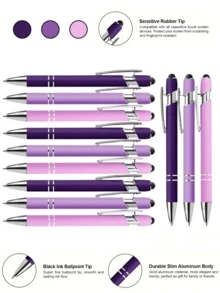 23pcs Dopamine Purple Retractable Ballpoint Pen Set, Black Ink, Comfortable Grip, Quick-Drying, 0.5mm Fine Tip, Stylus Compatible (2-In-1 Design), Ideal For Note-Taking, Writing, Office & Study, Perfect Gift For Birthday, Christmas, Halloween, Valentine's Day, New Year, Friends - Set (purple) - View 1