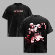 Limited Edition INVINCIBLE Season 3 Mark Grayson Conquest Anime Double Printed Oversize Lightweight Washed Tee, Gift For Invincible Fan - 黑色 - 查看 1