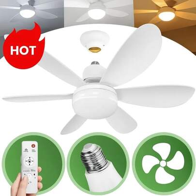 Este ventilador 2 em 1 de 30W vem com luz e controle remoto, possui 3 velocidades de vento e 3 cores de luz. Ideal para quartos, salas de estar, cozinhas e despensas; fácil de instalar, remover e limpar.