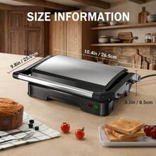 CACHOO 900W 2-Slice Panini Press, Double-Sided Nonstick Electric Sandwich Grill, Fast Heating For Panini, Grilled Cheese & Quesadillas, Easy Clean, Home Use - US A Type Plug(110-127V) - View 3
