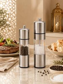 1Pc Manual Stainless Steel Salt Pepper Grinder, Refillable Kitchen Spice Mill With Clear Spice Container, Brushed Metal Seasoning Tool For Home, Restaurant, Wedding And Party - Silver - View 4