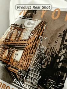 Women's Summer Casual Soft Round Neck Short Sleeve T-Shirt,The New York City Street Print Graphic Fits Spring And Summer Casual Wear. - 白色 - 查看 3