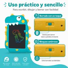 Tableta de Escritura LCD 8.5" Diseño de Dinosaurio, Pantalla LED, Borrado Instantáneo y Bloqueo de Protección, con Juego de Reglas - Verde - Ver 6