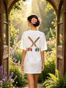 Women's Summer Casual Soft Round Neck Short Sleeve T-Shirt,The Baseball Bat Print Graphic Fits Sporty Spring And Summer Outfits. - Blanco - Ver 2
