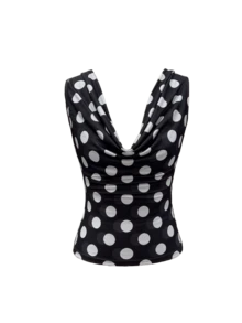 Polka Dot Cowl Neck Sleeveless Top Fitted Ruched Y2K Retro Summer Tank Blouse - 黑色 - 查看 3