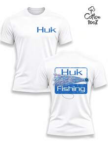 Huk Fishing Lure Short Sleeve T‑Shirt Collection, 6‑Style All‑Match Tees Featuring Classic Texas Rig, Jig, Spinner, Crank Fishing Bait Patterns, Vintage Distressed Blue Square Prints, Matching Front Chest Huk Logo And Sleeve Printing, Black Loose‑Fit Crew Neck Design Made Of Soft Breathable Fabric. Ideal For Fishing Enthusiasts, Outdoor Lovers And Casual Wearers, Perfect For Fishing Trips, Camping Activities, Weekend Getaways And Daily Leisure Outfits. This Series Combines Practical Outdoor Performance With Eye‑Catching Fishing‑Themed Elements, Offering Diverse Styles To Meet The Personalized Dressing Needs Of Anglers And Outdoor Lovers. - White - View 2