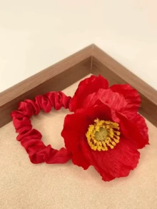 1個罌粟花迷你髮圈，優雅布料髮帶配件馬尾彈力橡皮筋 - 彩色 - 查看 4