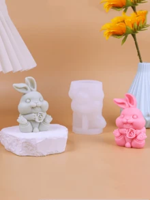 新款 3D 兔子抱花蠟燭矽膠模具，DIY 復活節彩蛋兔子手工蠟/石膏模具 - A-白色 - 查看 6