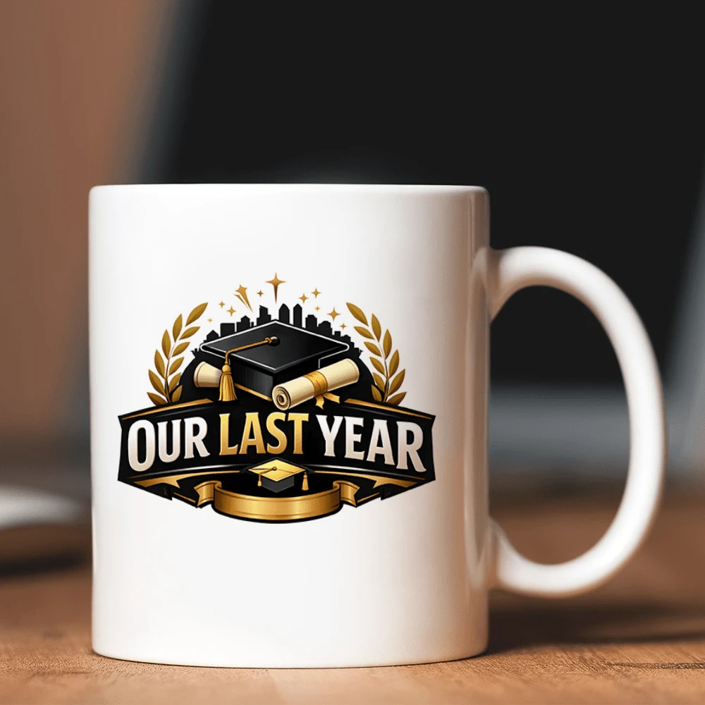 1/5pcs Tasse en céramique commémorative de remise des diplômes 11oz "Notre dernière année", tasse à café imprimée avec motif de chapeau de diplômé et diplôme, souvenir de diplômé du lycée/université, cadeau original, tasse à boire légère pour usage quotidien - Remise des diplômes 3 - Voir 1