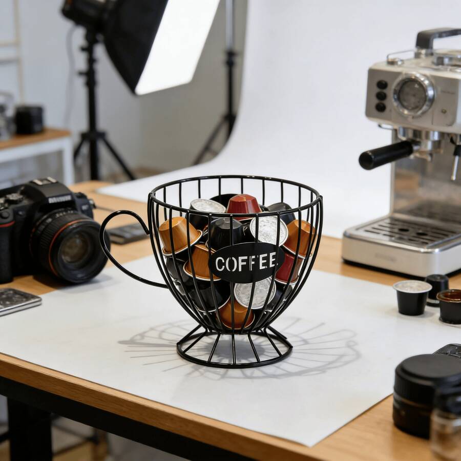 1 pieza Taza de almacenamiento de cápsulas de café - Cesta de almacenamiento con forma de taza de té | Cesta de almacenamiento hueca de metal para cocina, bar, organizador dedicado de cápsulas de café | Decoración de almacenamiento de escritorio estilo INS - Multicolor - Ver 1