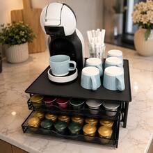 Double-Deck Coffee Capsule Storage Box, Drawer-Style Coffee Machine Base, Organizer For Office Desk - Black - View 4