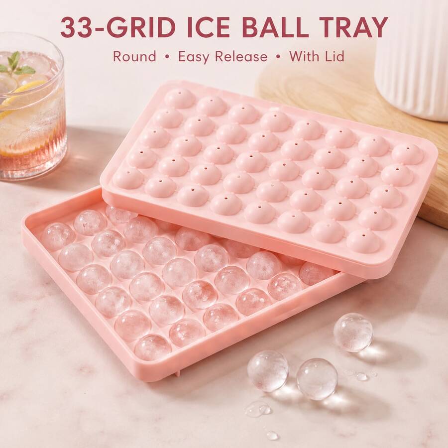 4pcs Pink Round Ice Cube Tray With Lid, 33 Grid Ice Ball Mold For Freezer, Easy Release Mini Ice Ball Maker For Summer Drinks, Parties, Home Kitchen And Refrigerator Storage - 粉色 - 查看 1